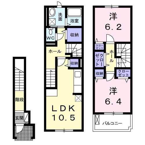 ヴェラルーナ長岡京(2LDK/2階)の間取り写真
