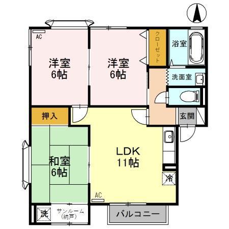 セジュール舞(3LDK/1階)の間取り写真