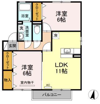 ソレイユ千田D棟(2LDK/2階)の間取り写真