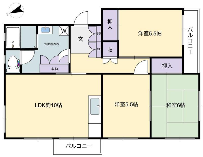 伊川谷2号棟(3LDK/3階)の間取り写真