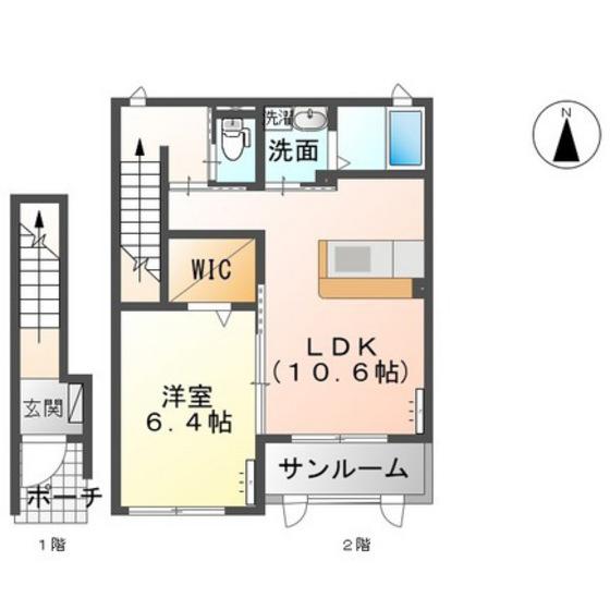 メイプルコート B棟(1LDK/2階)の間取り写真