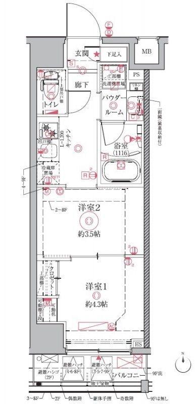 クレイシアIDZ祐天寺(2K/5階)の間取り写真