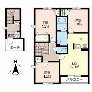 モンノールB(3LDK/2階)の間取り写真