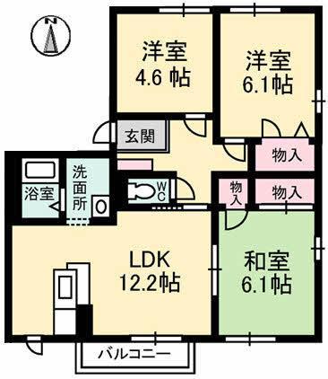 シャンベールA・B棟(3LDK/2階)の間取り写真