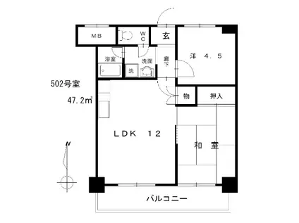 サンロイヤル大宮(2LDK/5階)の間取り写真