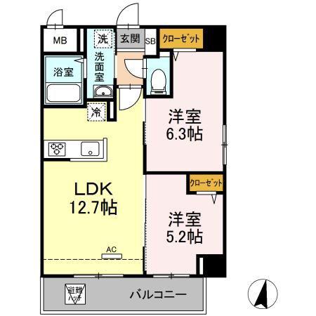 メゾン ド ウミライ松江駅前(2LDK/9階)の間取り写真