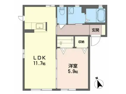 クラヴィエ南昭和 B棟(1LDK/1階)の間取り写真