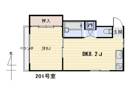 2ヶ月間 東中豊玉アパート(1DK/2階)の間取り写真