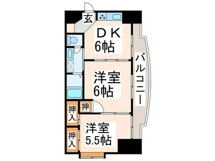 甲斐ビル(2DK/8階)の間取り写真