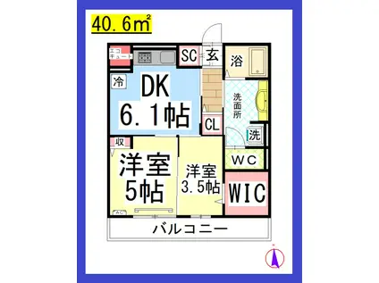 DLプティ・ポワール(2DK/2階)の間取り写真