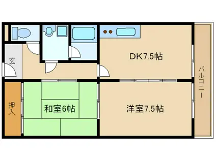 新伊丹シャネル(2DK/1階)の間取り写真
