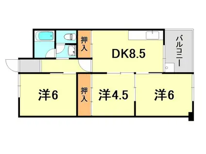 夢野ハイタウン1号棟(3DK/7階)の間取り写真