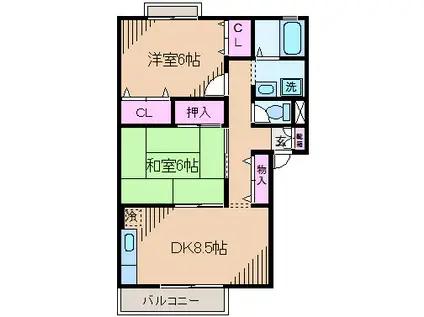 セレーノ坂下B棟(2DK/1階)の間取り写真
