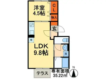 ウィングホープ(1LDK/1階)の間取り写真