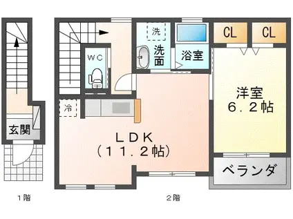 東雲町2丁目アパート(1LDK/2階)の間取り写真