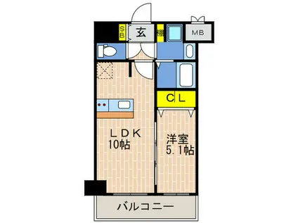 プレサンス兵庫ヴィアーレ(1LDK/9階)の間取り写真