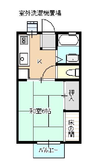 小舩ハイツ(1DK/2階)の間取り写真