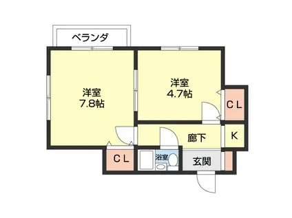 ロイヤルコーポ琴の浦(2K/1階)の間取り写真