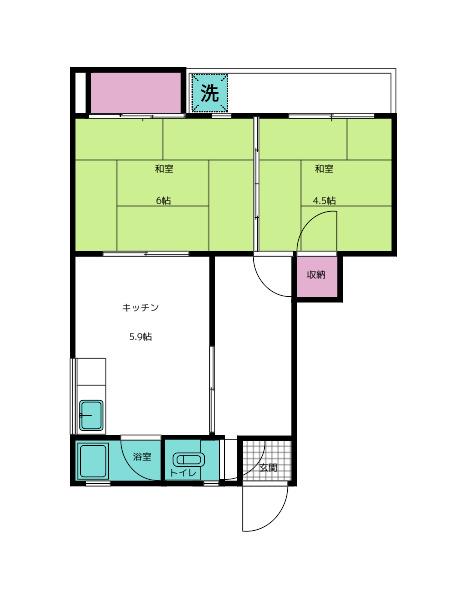 マンション一番(2DK/4階)の間取り写真
