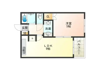 フラッツ江戸堀(1LDK/2階)の間取り写真