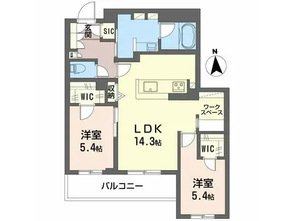 フレシア天王寺(2LDK/2階)の間取り写真