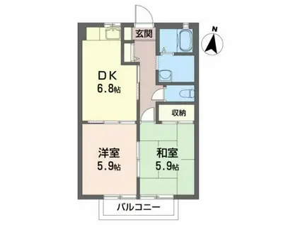 ＪＲ東北本線 郡山駅(福島) バス乗車時間：21分 最寄りバス停で下車 徒歩8分 2階建 築29年(2DK/2階)の間取り写真