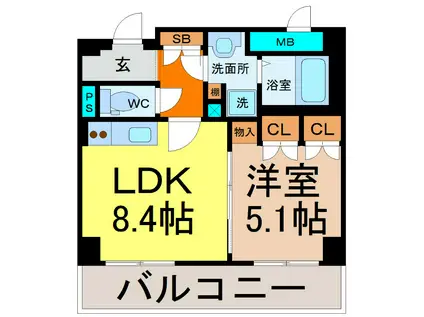 ビジャ松原(1LDK/6階)の間取り写真