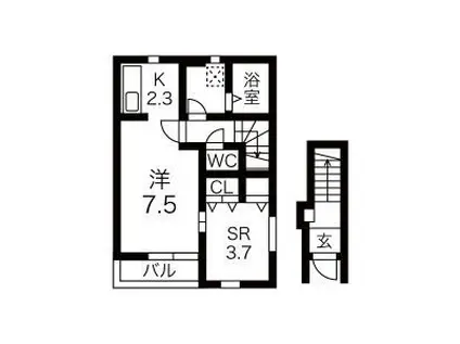 KINGDOMII(1SK/2階)の間取り写真