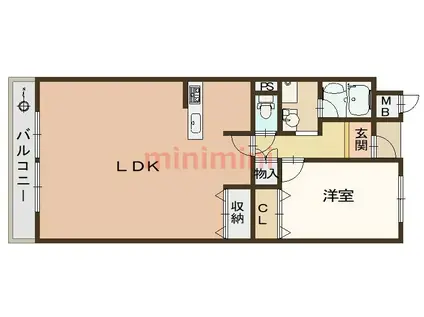 ライオンズマンション高槻(1LDK/4階)の間取り写真