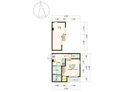 旭ハイツ津金(1K/2階)の間取り写真