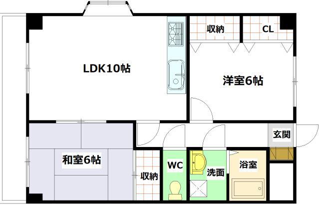 ツインズあまのA棟(2LDK/2階)の間取り写真