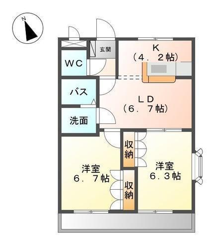 ランドマーク曙壱番館(2LDK/3階)の間取り写真