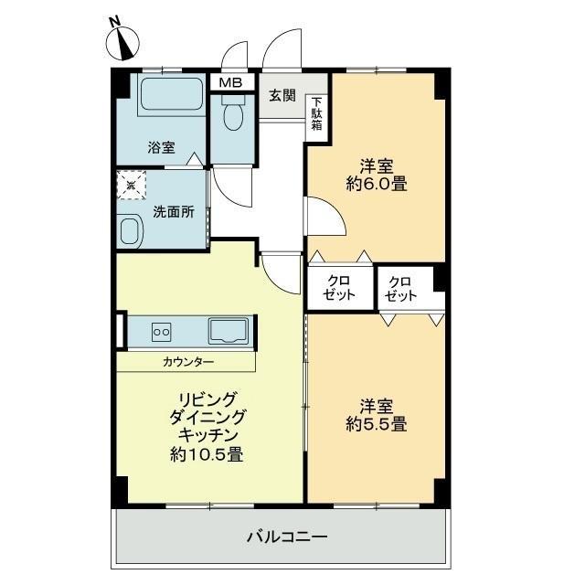 フィネス佐古(2LDK/1階)の間取り写真