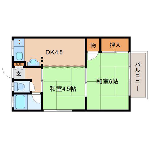 ハイツ片瀬(2DK/2階)の間取り写真