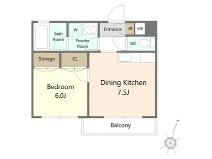 メゾンクレール(1DK/2階)の間取り写真