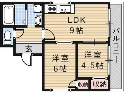 シティハイム長居公園通(2LDK/2階)の間取り写真
