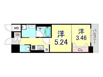 西宮北口プライマリーワンガーデンテラス(1DK/4階)の間取り写真