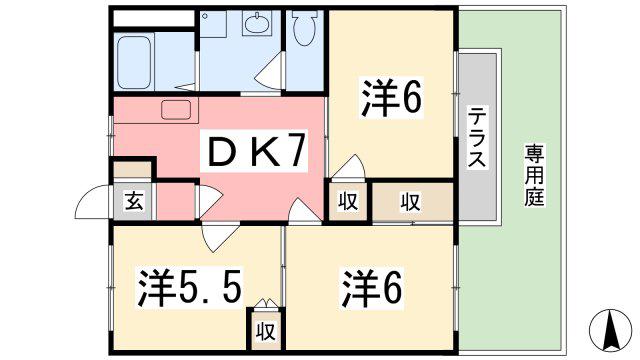 メゾン・ハイ(3DK/1階)の間取り写真