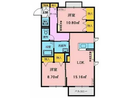 メゾンマスト盛南V(2LDK/3階)の間取り写真