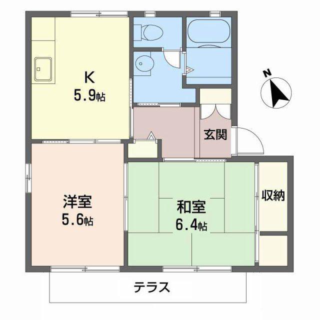 プレミール上中(2K/1階)の間取り写真
