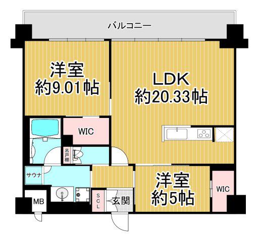 プレジオ宝塚ASIAN(2LDK/2階)の間取り写真