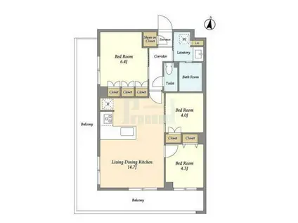 メゾンドオンディーヌ(2LDK/2階)の間取り写真
