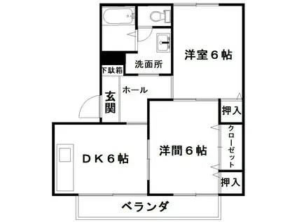 コーポ皐A(2DK/2階)の間取り写真