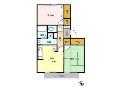 エーデルハイムF(2DK/1階)の間取り写真