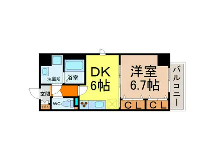 グリーンコート亀島(1DK/6階)の間取り写真