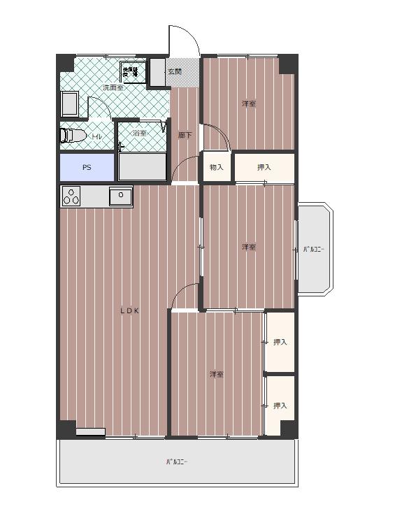 一徳ハイツ PART 2-311(2LDK/3階)の間取り写真