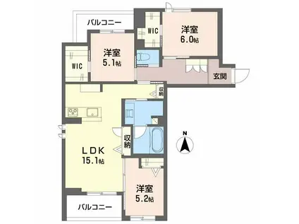 リヴィエール富沢(3LDK/3階)の間取り写真