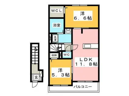 ボンダイI(2LDK/2階)の間取り写真