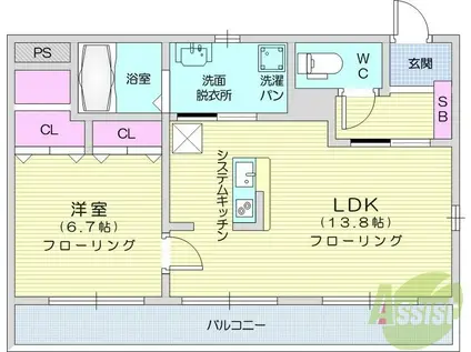 GRESS長町1丁目(1LDK/3階)の間取り写真