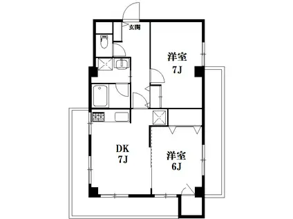 長原台アーバンハイム(2DK/5階)の間取り写真